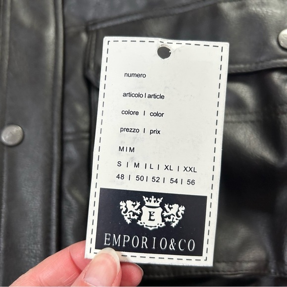 NWT Emporio &Co Dark Brown Faux Leather Jacket Coat Size XXL Fits like a Large - Picture 7 of 16